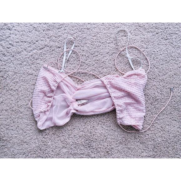 For Love & Lemons Crop Top Small Pink Rhinestone Coquette Y2K Sparkle Glam Club - Picture 4 of 5